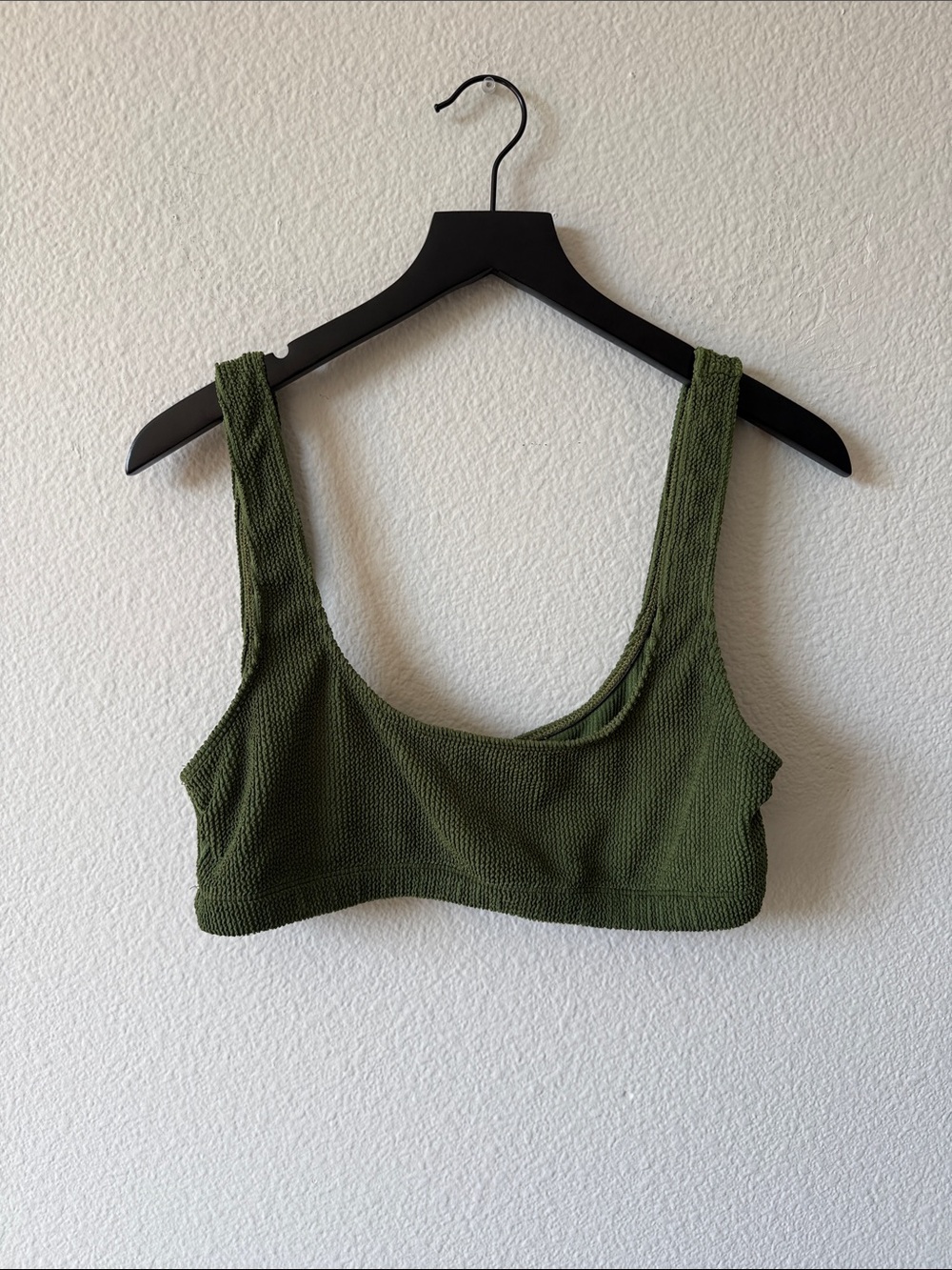 Good American Olive Ribbed Scoop Bikini Top